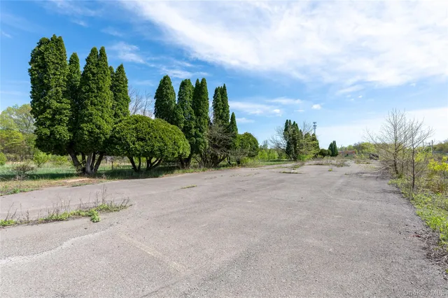 a view of a street with a trees in the background