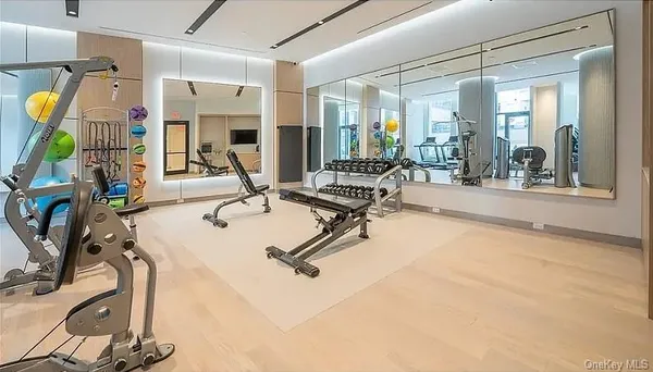a view of a room with gym equipment