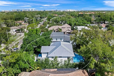 a aerial view of a house with a garden