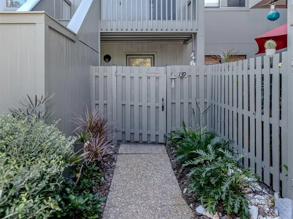 a view of a pathway with a plants