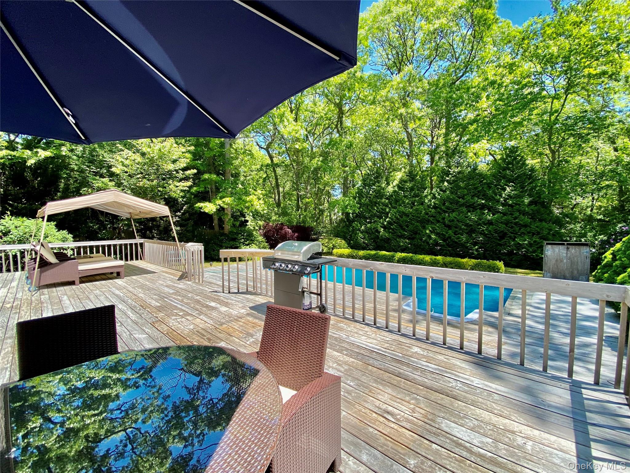 98 Hands Creek Road East Hampton, NY 11937 - Photo 8 of 20 Outdoor pool featuring a deck, view of scattered trees, and grilling area