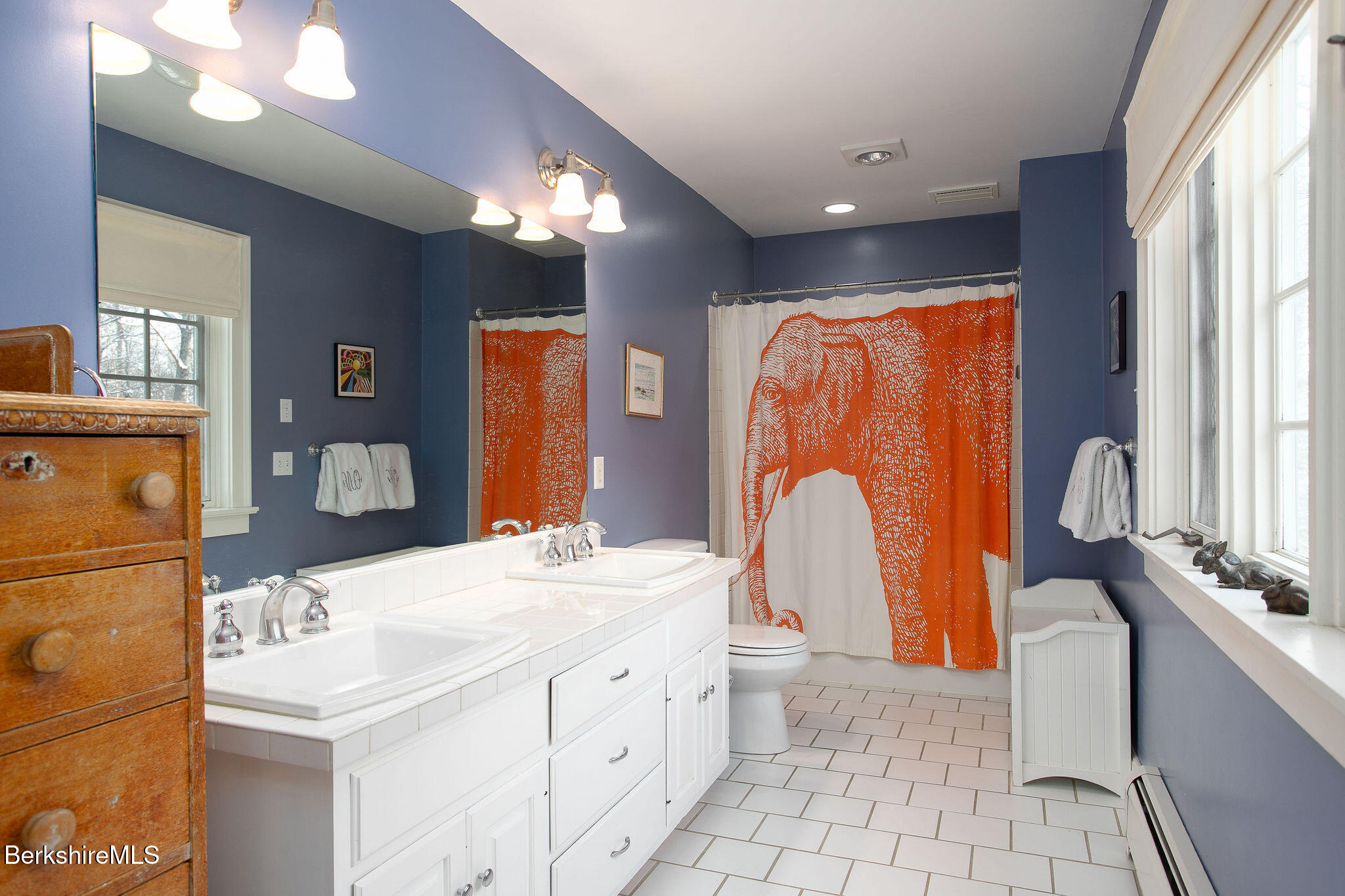 14 Old Tree Farm Road Stockbridge, MA 01266 - Photo 32 of 56 a bathroom with a sink double vanity and a mirror