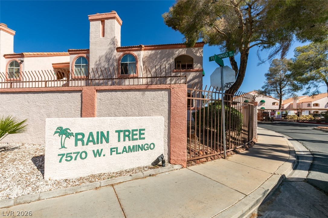 7570 West Flamingo Road, Unit 252 Las Vegas, NV 89147 - Photo 43 of 44 The welcoming entrance to Rain Tree offers a clear address for easy navigation.