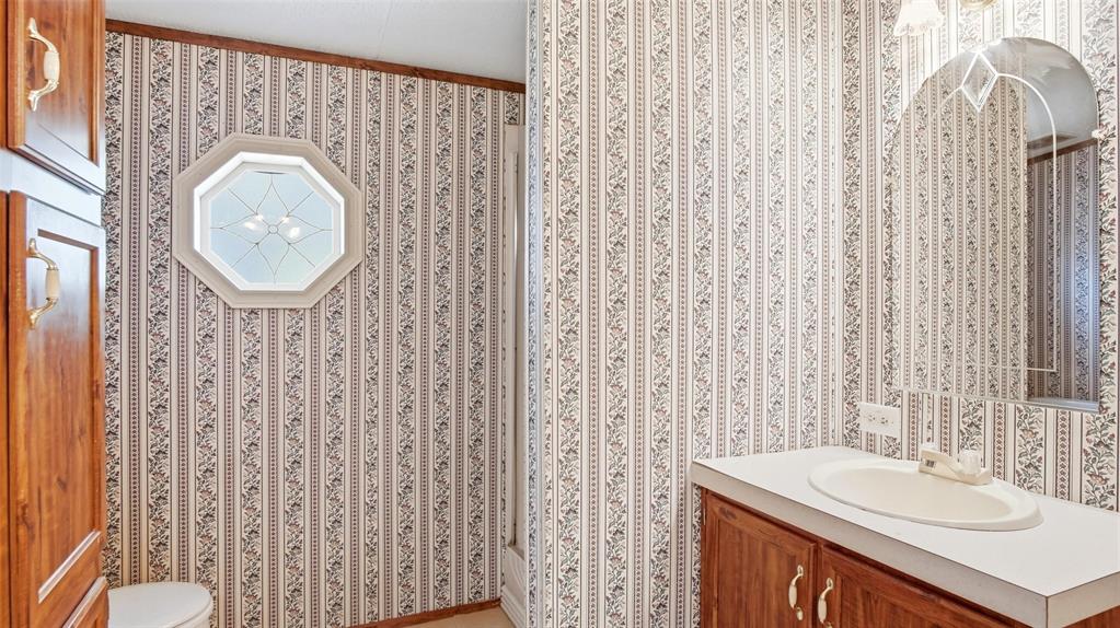 10902 County Road 414 Merkel, TX 79536 - Photo 20 of 26 a bathroom with a sink a toilet and a mirror