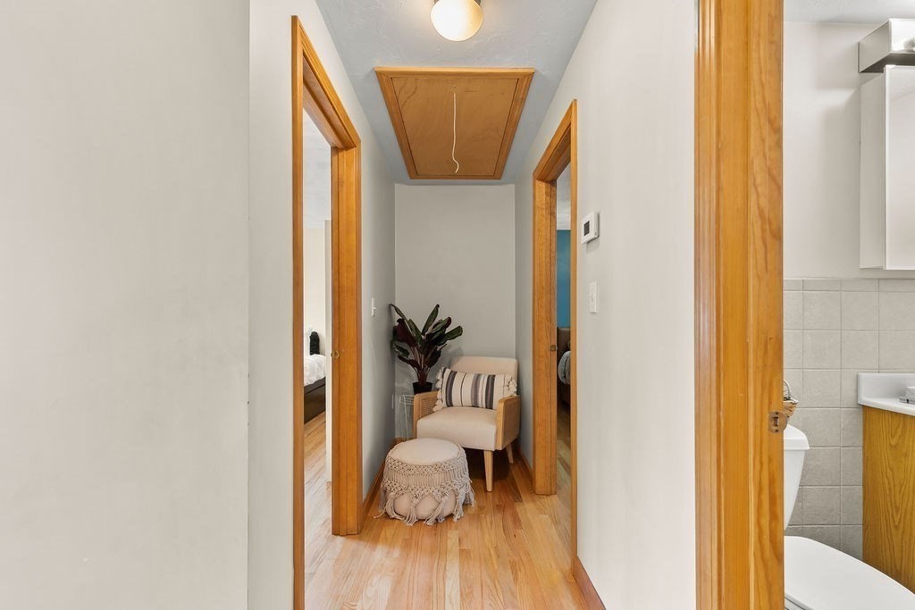 11 Amherst Road Stoughton, MA 02072 - Photo 14 of 42 a hallway with wooden floor and a potted plant
