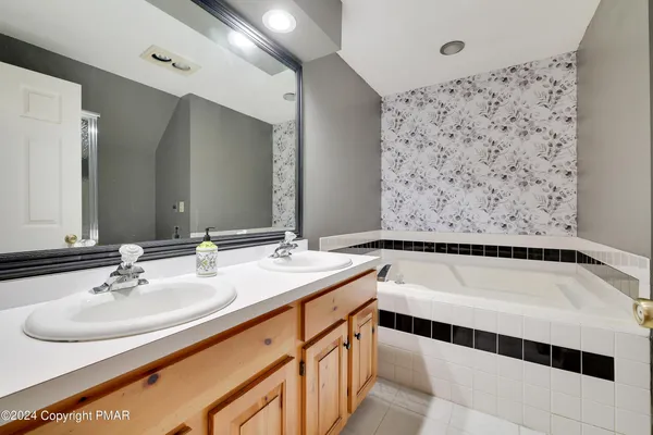 a bathroom with a bathtub