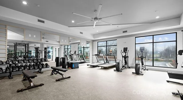 a view of a room with gym equipment