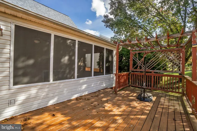 a balcony with hardwood