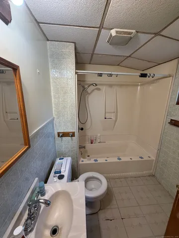a bathroom with a toilet sink and mirror