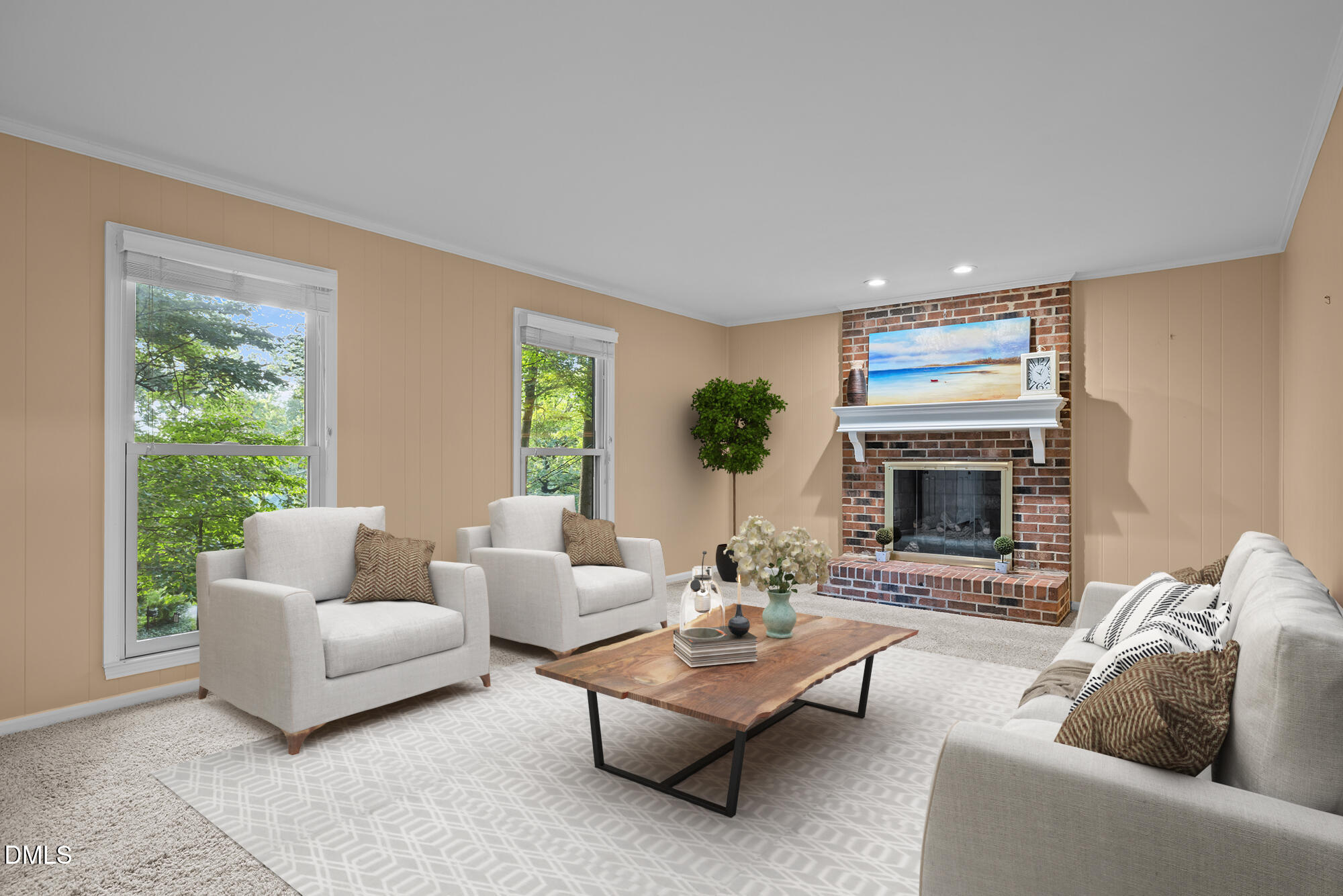 6925 Valley Lake Drive Raleigh, NC 27612 - Photo 5 of 50 a living room with furniture and a fireplace