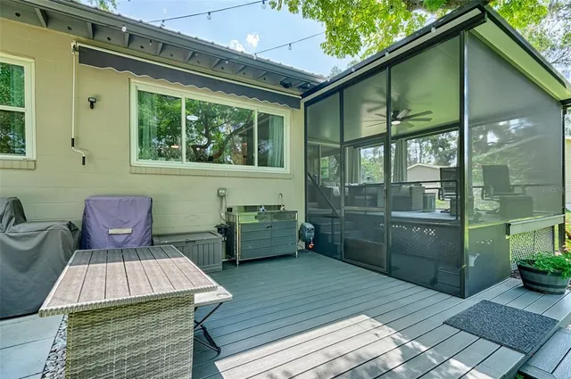 a view of a park with large trees