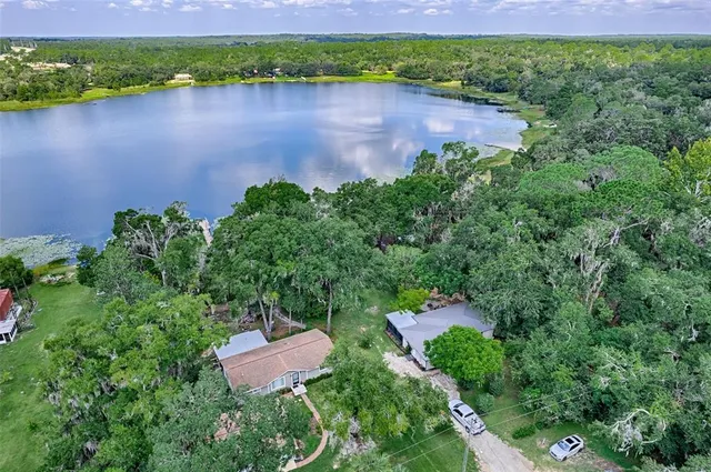 a view of a swimming pool with a yard