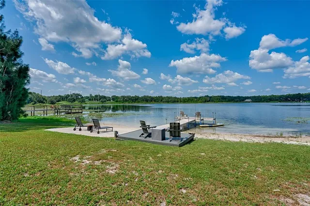 a view of a lake with a house