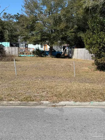a view of a yard with an tree