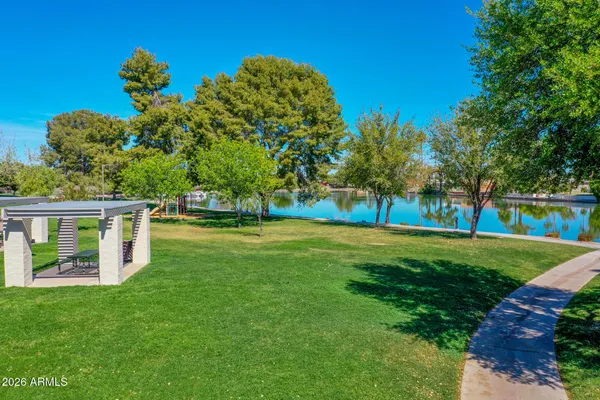 an aerial view of a house with a garden