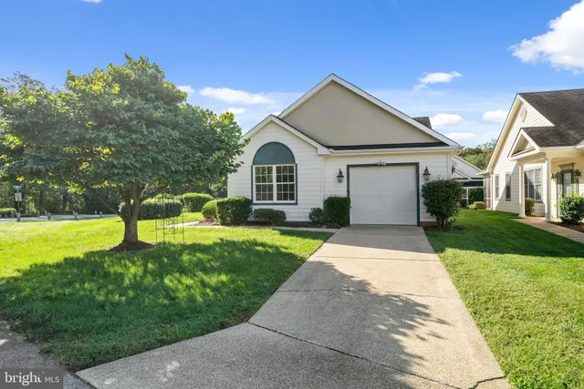 a front view of a house with yard and green space