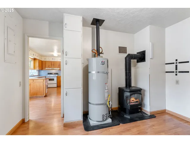 a view of balcony with wooden floor