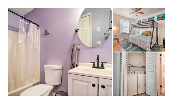 a bathroom with a sink mirror and toilet