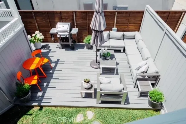 an outdoor space with seating