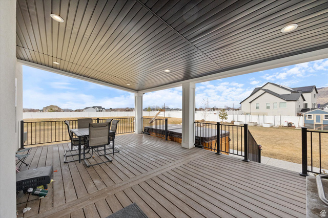 754 West 400 North, Unit 29 Mapleton, UT 84664 - Photo 20 of 25 Deck with a residential view, outdoor dining space, and a fenced backyard