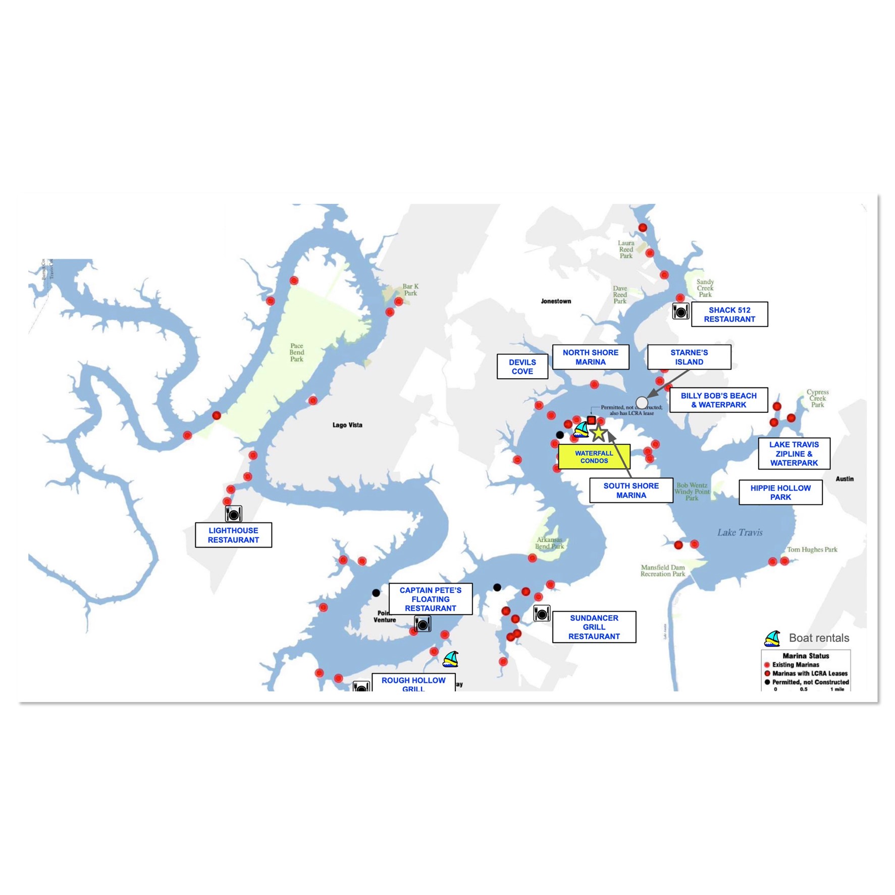 5921 Hiline Road, Unit 1501 Austin, TX 78734 - Photo 25 of 38 Lake Travis Highlights....
Lake Travis is 65 miles log with 1270 miles of shoreline, and reaches a maximum depth of 210 feet.