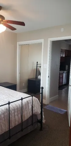 a bedroom with a bed