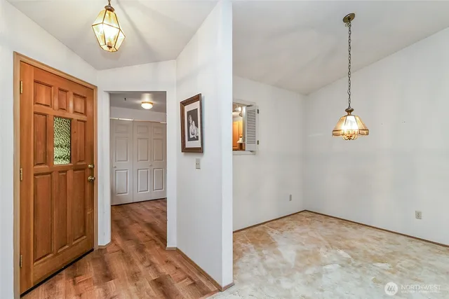 a view of a room with a bathroom