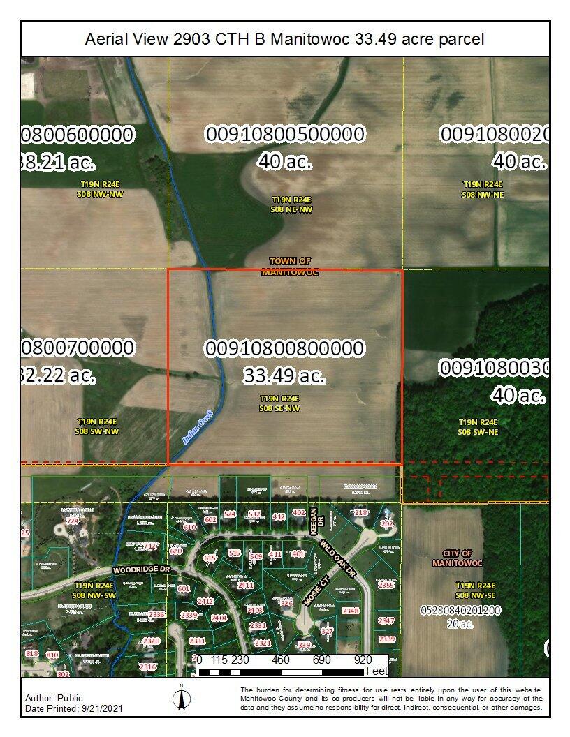 2903 County Highway Manitowoc, WI 54220 - Photo 2 of 8 Aerial Map 33.49 Acre Parcel 2903 CTH B
