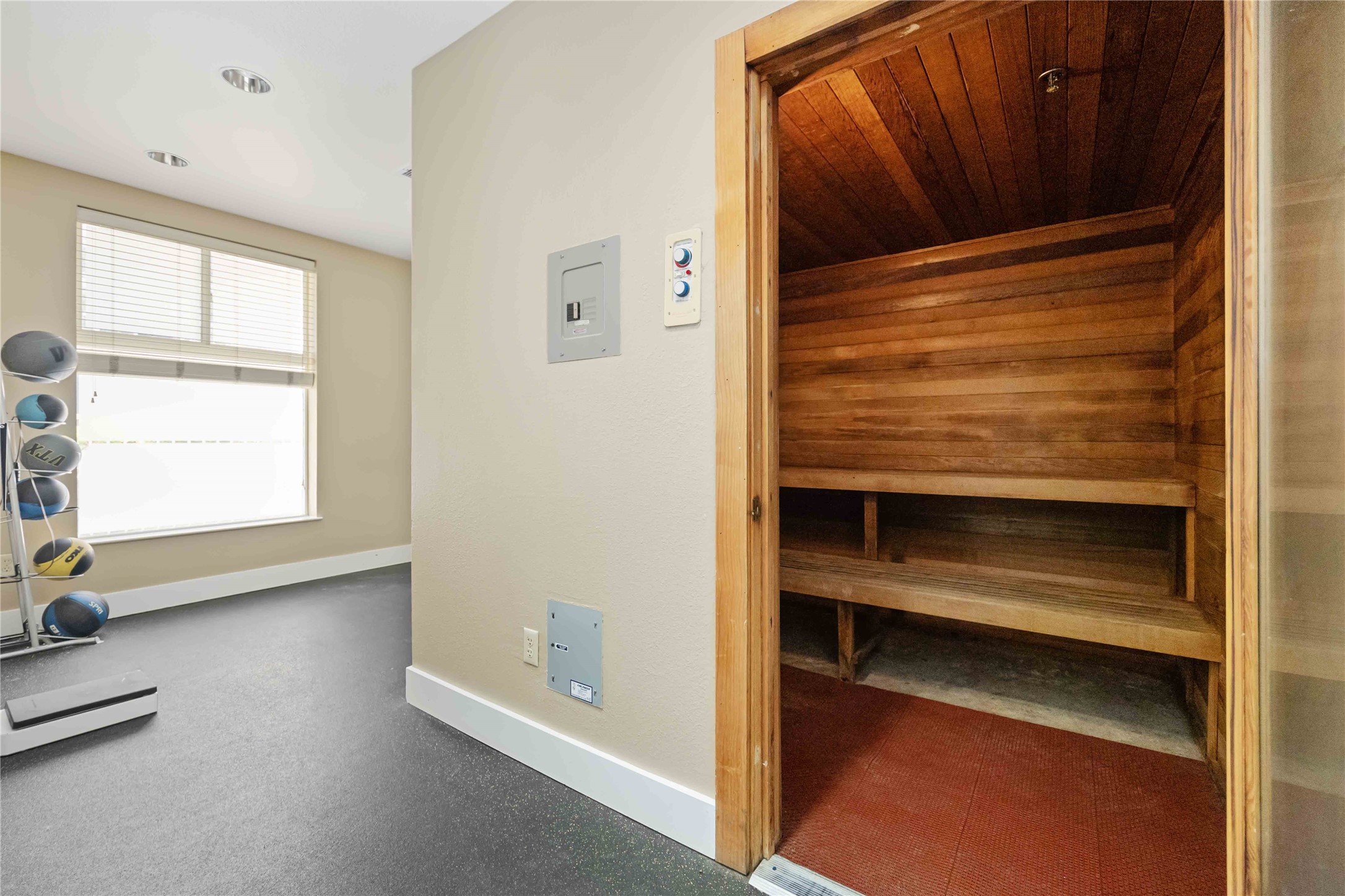 3505 Sage Road, Unit 1508 Houston, TX 77056 - Photo 14 of 23 Unwind in the on-site wooden sauna room, offering a functional space designed to support health, wellness, and therapeutic relaxation within the condo.