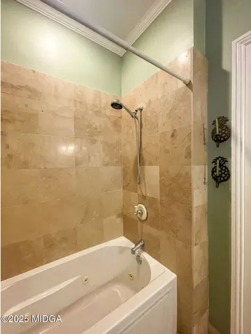 a bathroom with a bathtub