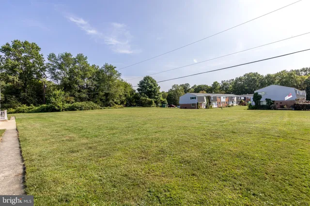 a view of a field with an trees