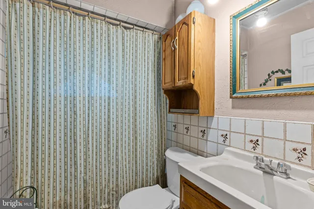 a bathroom with a sink a toilet and mirror