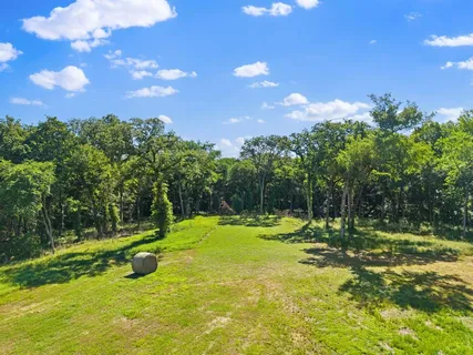 a backyard of a house with lots of trees
