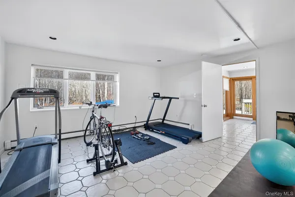 a view of a room with gym equipment