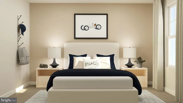 a bedroom with bed and a window