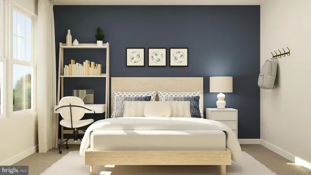 a bedroom with a bed and window