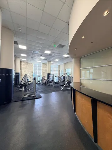 a lobby with furniture and lots of counter space