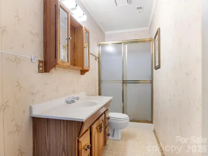 a bathroom with a sink a toilet and mirror