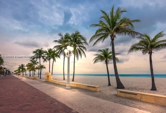 a view of road and with palm trees