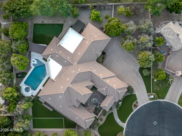 an aerial view of a house