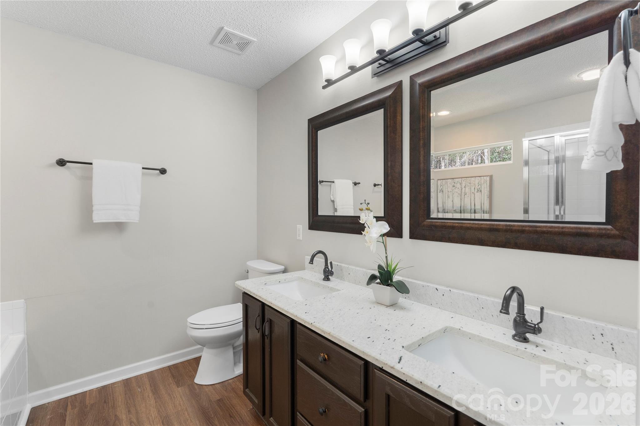 12028 Regent Ridge Lane Charlotte, NC 28278 - Photo 21 of 42 a bathroom with a double vanity sink and a mirror