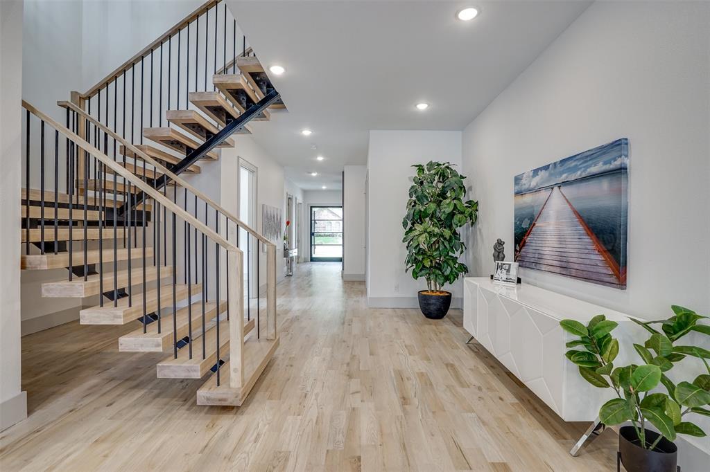 3732 Valley Ridge Road Dallas, TX 75220 - Photo 7 of 35 Foyer entrance featuring light wood-style flooring, recessed lighting, and stairs