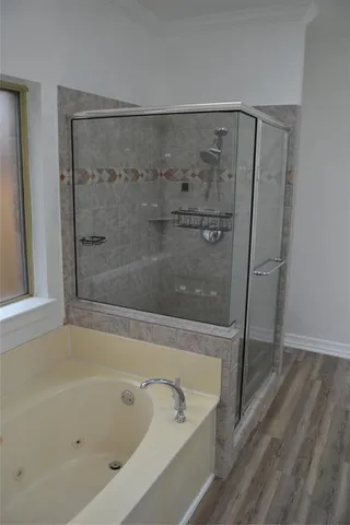 a bathroom with a bathtub