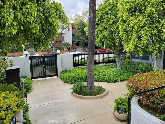 a view of a garden with potted plants