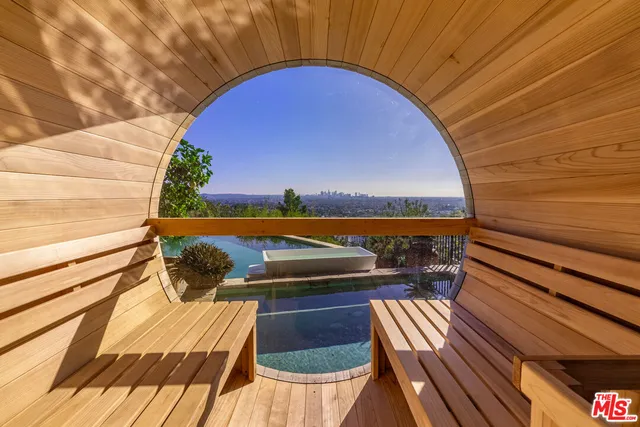 a view of a balcony with mountain view