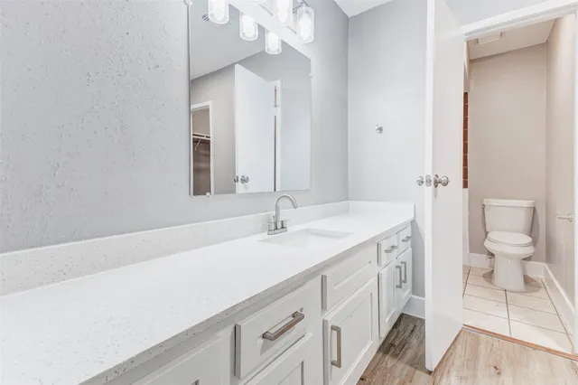 a spacious bathroom with a sink and a toilet