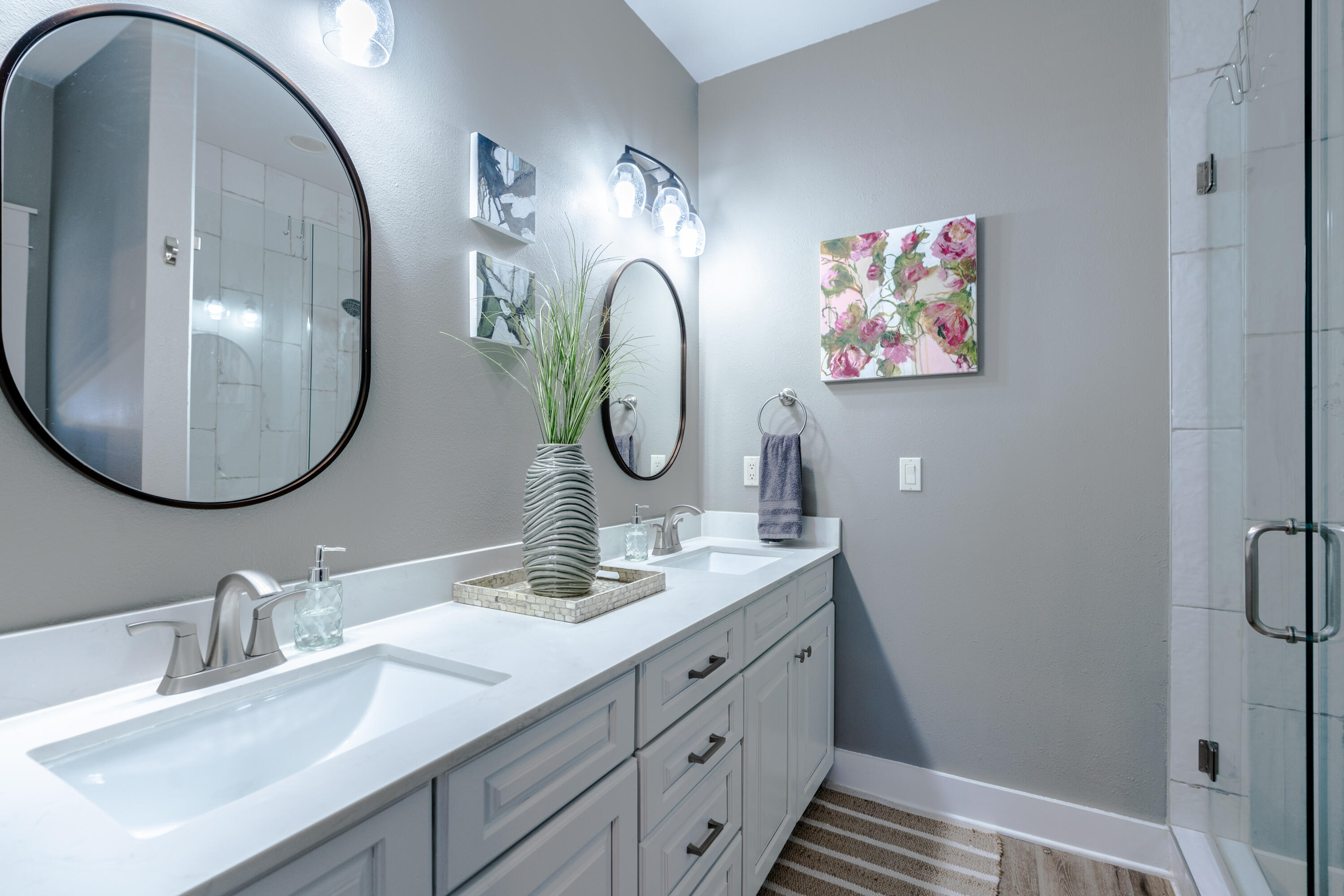 11 West Willow Mist Road Inlet Beach, FL 32461 - Photo 19 of 45 a bathroom with a granite countertop double vanity sink and a mirror
