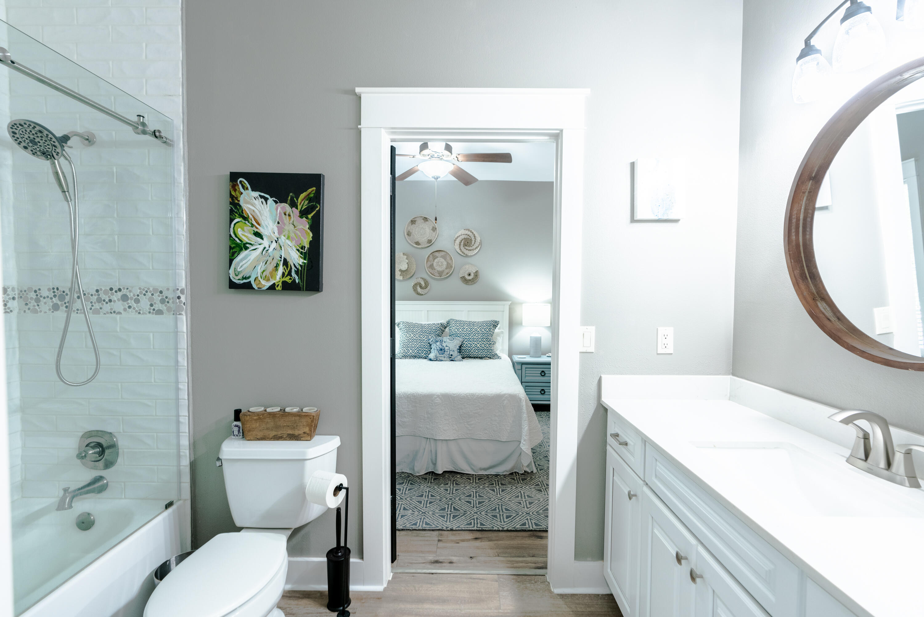 11 West Willow Mist Road Inlet Beach, FL 32461 - Photo 26 of 45 a en suite bathroom with a granite countertop sink and a mirror