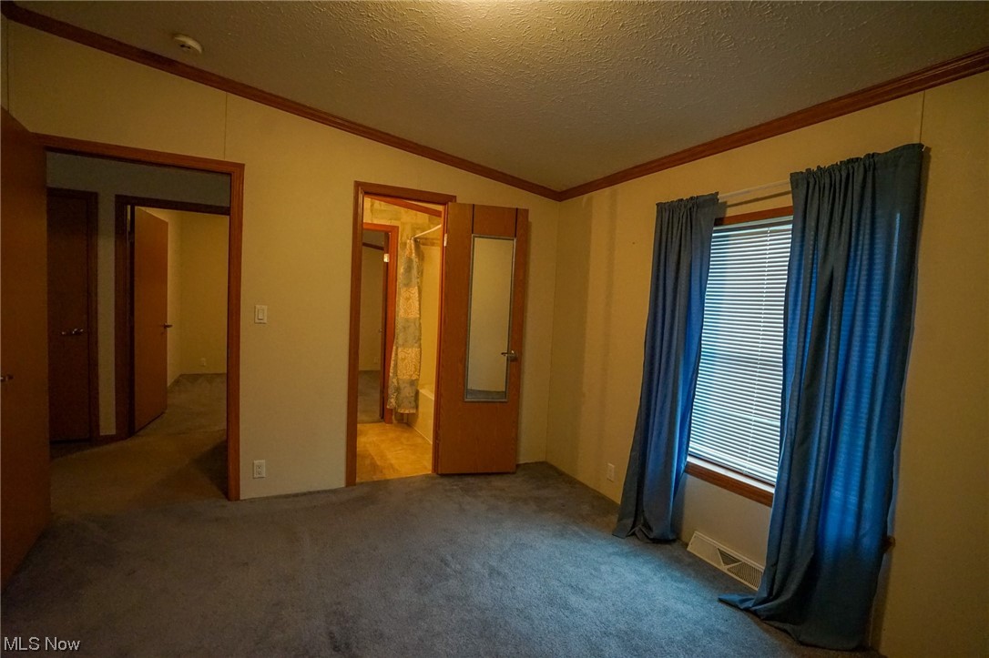 37632 Sheepskin Ridge Road Lower Salem, OH 45745 - Photo 11 of 30 Unfurnished bedroom featuring a textured ceiling, light carpet, and lofted ceiling