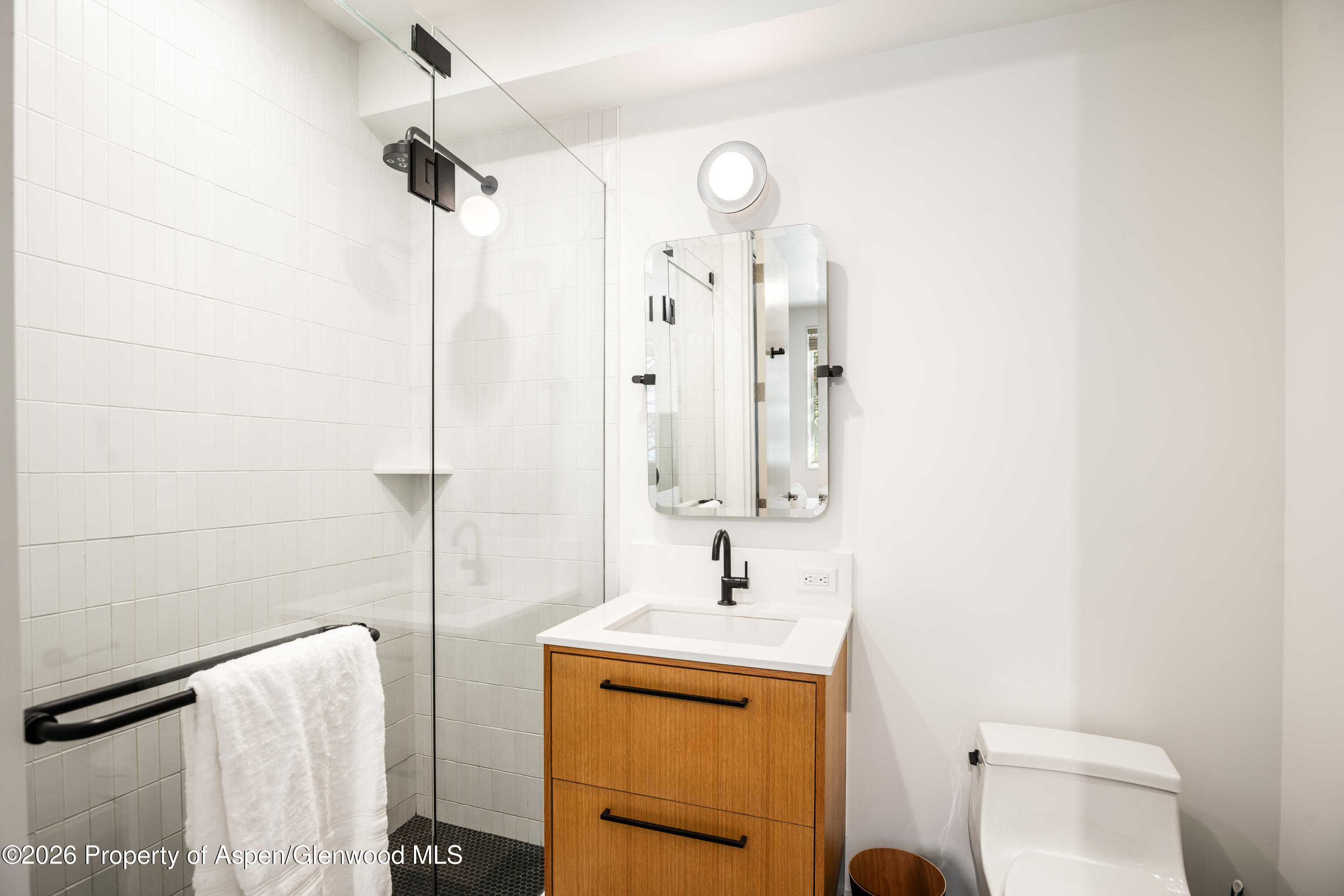501 West Main Street, Unit A101 Aspen, CO 81611 - Photo 7 of 8 a bathroom with a sink a toilet and shower